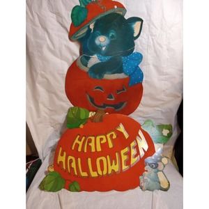 Vintage Marymere Black Cat In Pumpkin In Pumpkin Die Cut 2Sided Felt